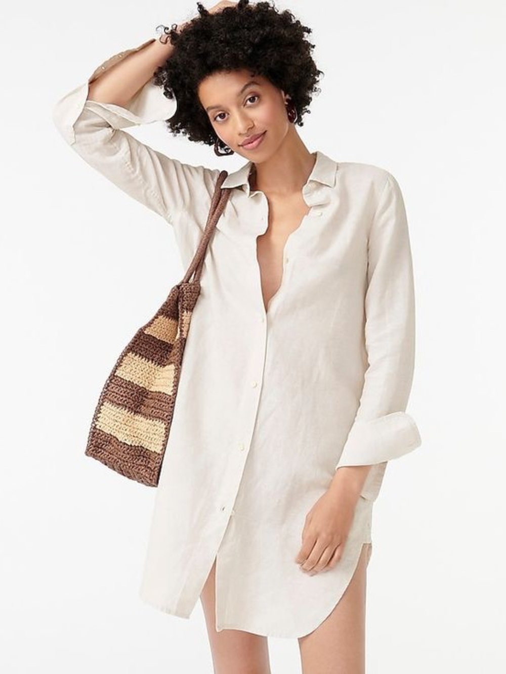 J. Crew Relaxed-fit Beach Linen-Cotton Blend Button Down Shirt Size Small